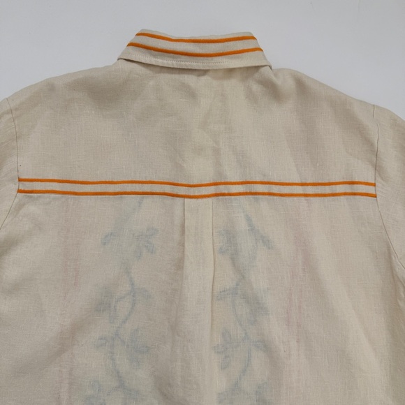 VRG Grl Blouse Sunsets Capri Linen Natural Button Down Collared Embroidered Sz 8 - Picture 13 of 16